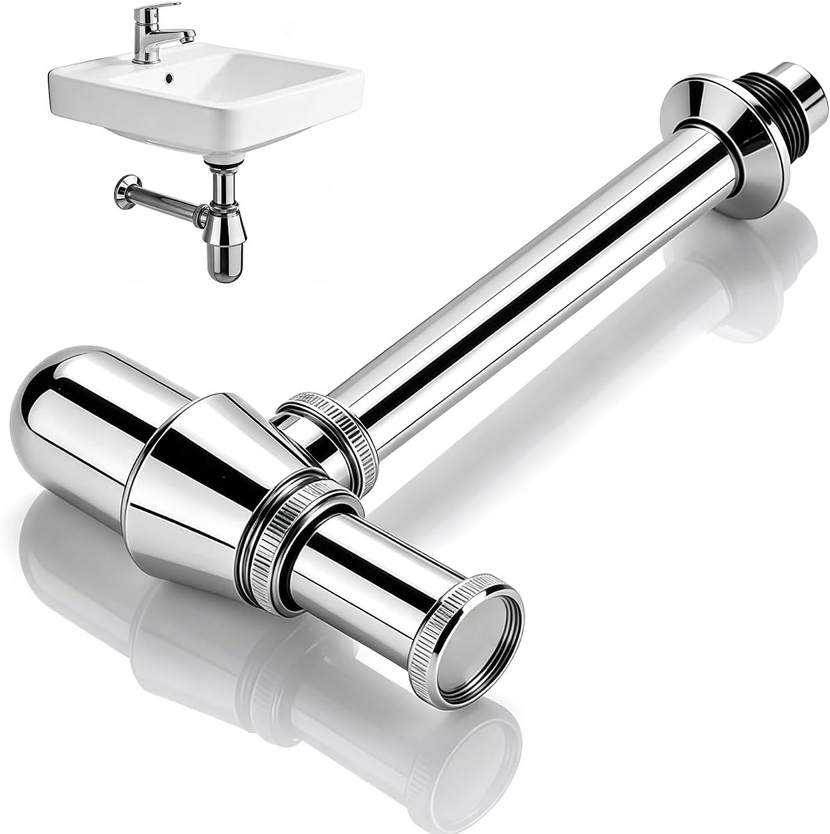 Wastafel 1 1/4" - flessensifon verchroomd, afvoergarnituur