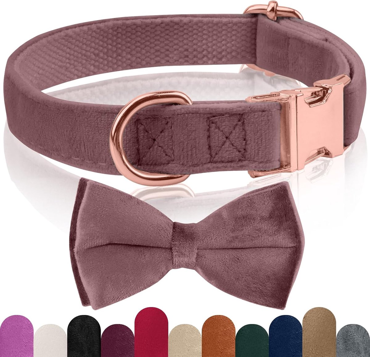 Hondenhalsband met verwijderbare strik, gepersonaliseerd, verstelbaar hondenhalsband voor kleine, middelgrote en grote honden (M, donkerroze)