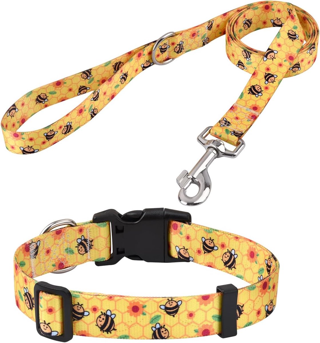 Hondenhalsband en riem set met Bohemen Bloemen Tribal Geometrische Patronen - Zachte Etnische Stijl Kraag Verstelbaar voor Kleine Middelgrote Honden (Bijenset, XS)
