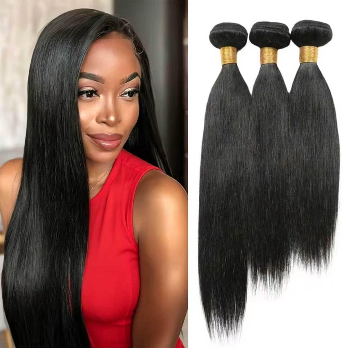 Hair Bundles Braziliaans Bundel Natuurlijk Echthaar 100% Unprocessed Human Hair Extension Onbehandeld Maagdelijk Steil Haar Natuurlijk Zwart 20 22 24 Inch/210G Totaal