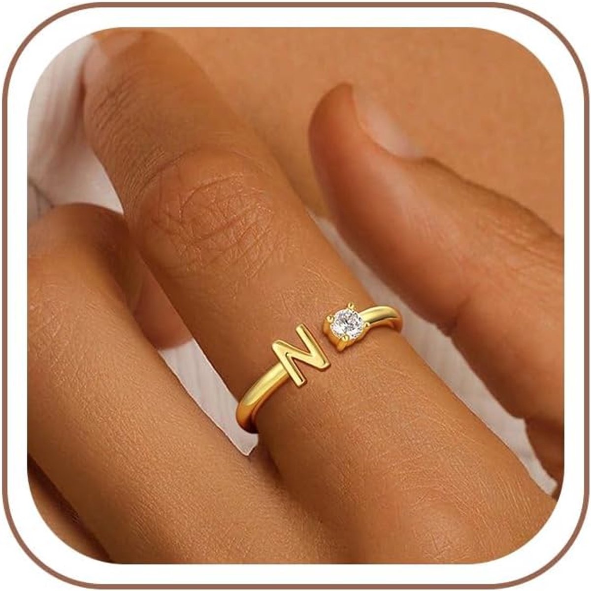 14 karaat vergulde ring voor dames en meisjes, waterdicht, met letters, stapelbaar, cadeau voor vrouwen en vriendin