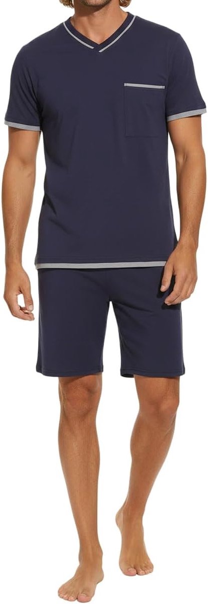 Herenpyjama met bermudabroek, blauw, M