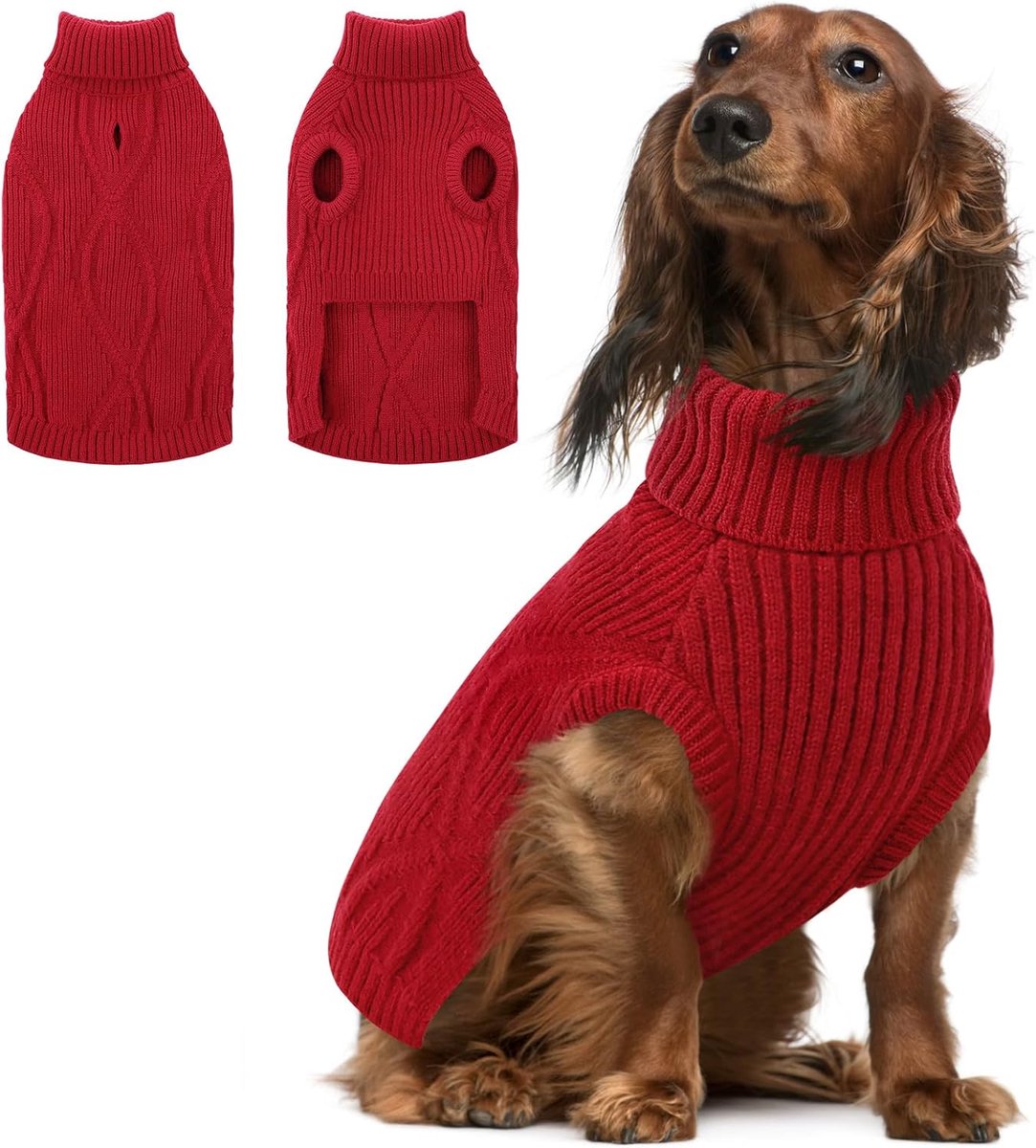Truien Franse Bulldog | Warm & Zacht | Turtleneck | Teckel, Bichon Frisé, Mops, Jack Russell Terrier, Greyhound, Boston Terrier (Rood, M)