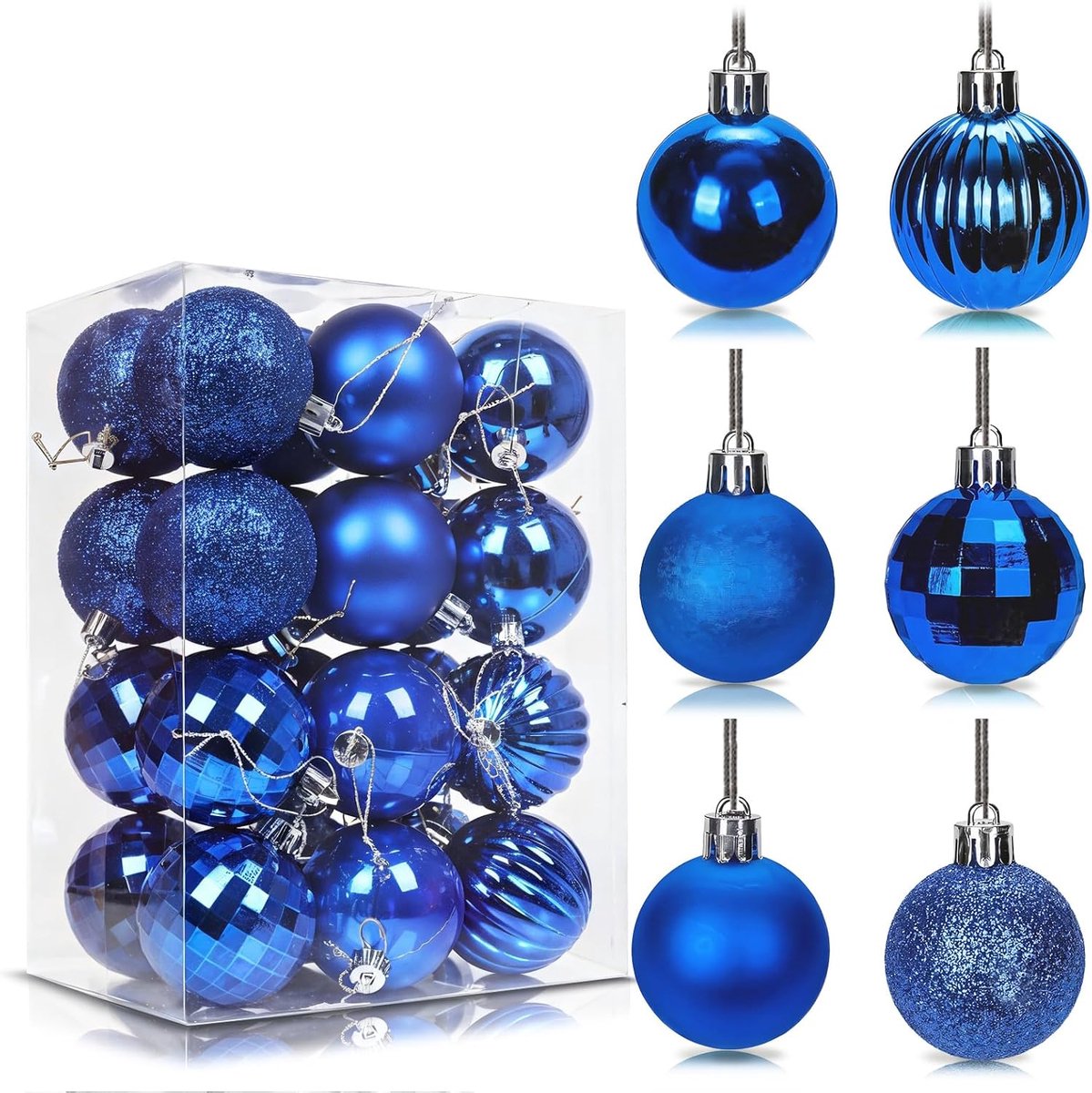 Kerstballen voor kerstboom, 6 cm onbreekbare plastic kerstballen, ornamenten met touwtjes, 6 design kerstballen om op te hangen voor binnen, buiten, Kerstmis, vakantie