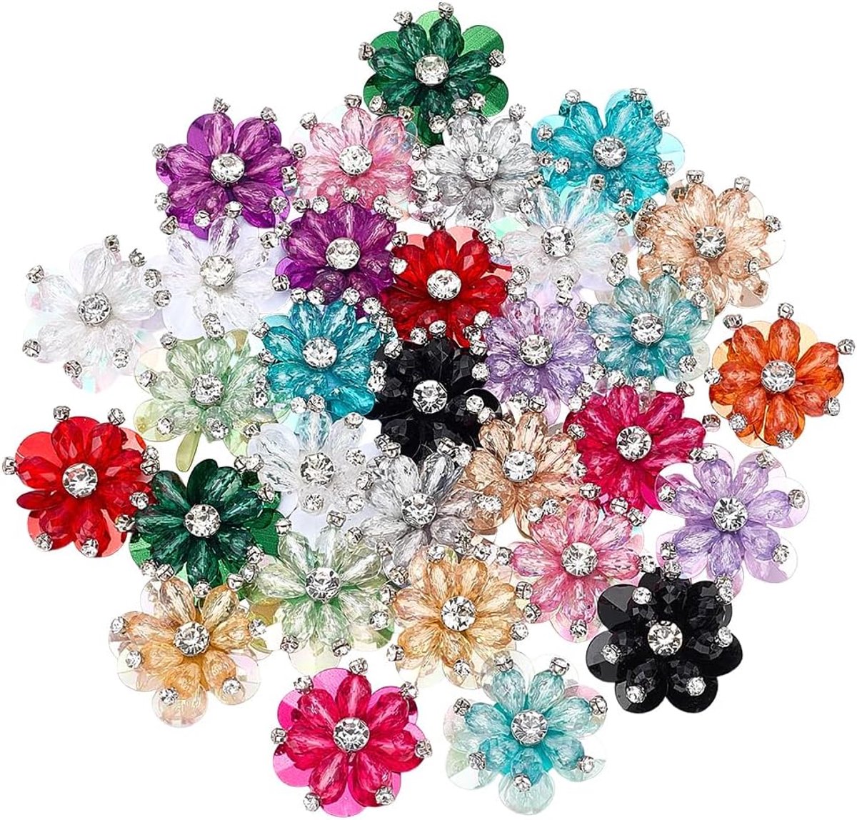 32 Stuks Pailletten Bloem Patches 16 Kleuren Pailletten Kralen Bloem Patches Strass Borduurwerk Applique Patch Voor Doek Naaien Levert DIY Kledingstuk Accessoire Doek Hoofdband Decor