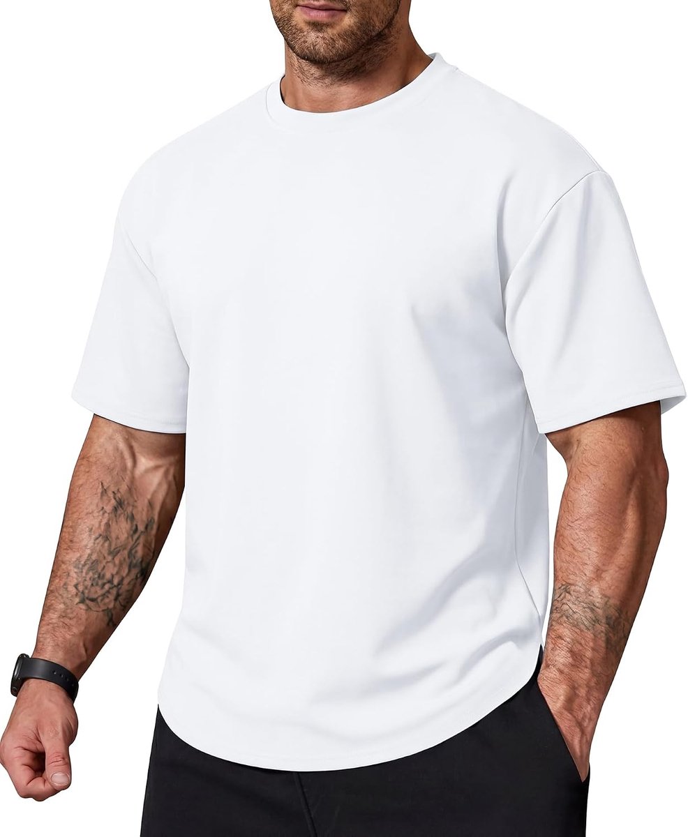 Heren T-shirt ronde hals korte mouwen basic shirt met afgeronde zoom en zijsplitten stretch bovenstuk voor dagelijks gebruik werk