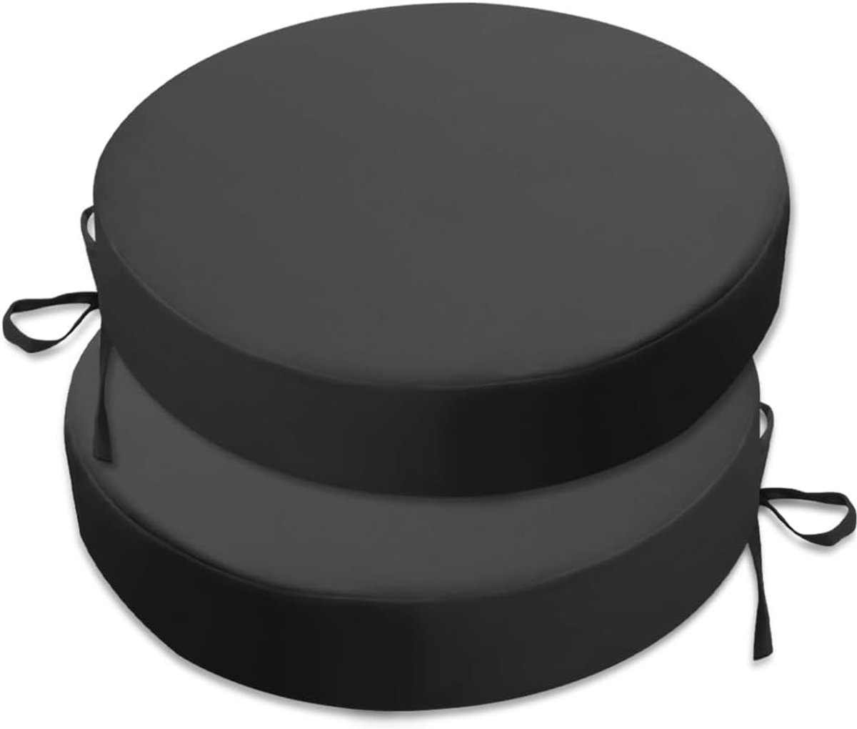 Stoelkussen, rond, voor buiten, 2 stuks, 40 x 40 cm, waterdicht zitkussen, kleurecht terrasstoelkussen met linten, terrasmeubels, traagschuim, zwart