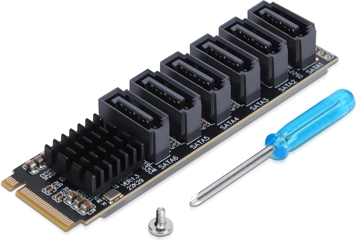 M.2 naar SATA 3.0 Adapterkaart - 6Gbps Snelheid - Ondersteunt 6 SATA Apparaten - Voor Thunderbolt Uitbreiding