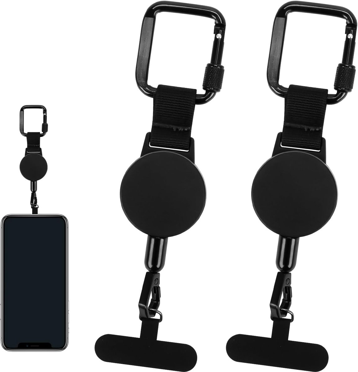 2 stuks telefoonbeveiliging, outdoor, uittrekbaar, diefstalbeveiliging, mobiele telefoonbeveiliging voor wandelen, intrekbare telefoonhouder met cassabinator voor skiën, fietsen, klimmen