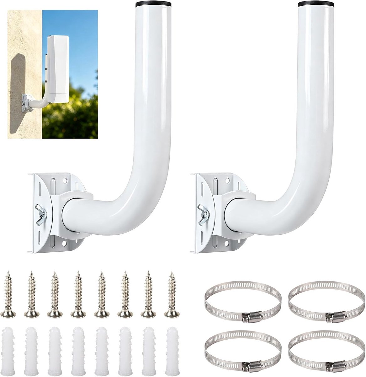 2 stuks draadloze brughouder, roestvrij staal, 25 cm, universele draadloze bridge J-masthouder, 150° verstelbaar, draadloze brughouder, voor punt AP, CPE, tv-antenne, wand/mast