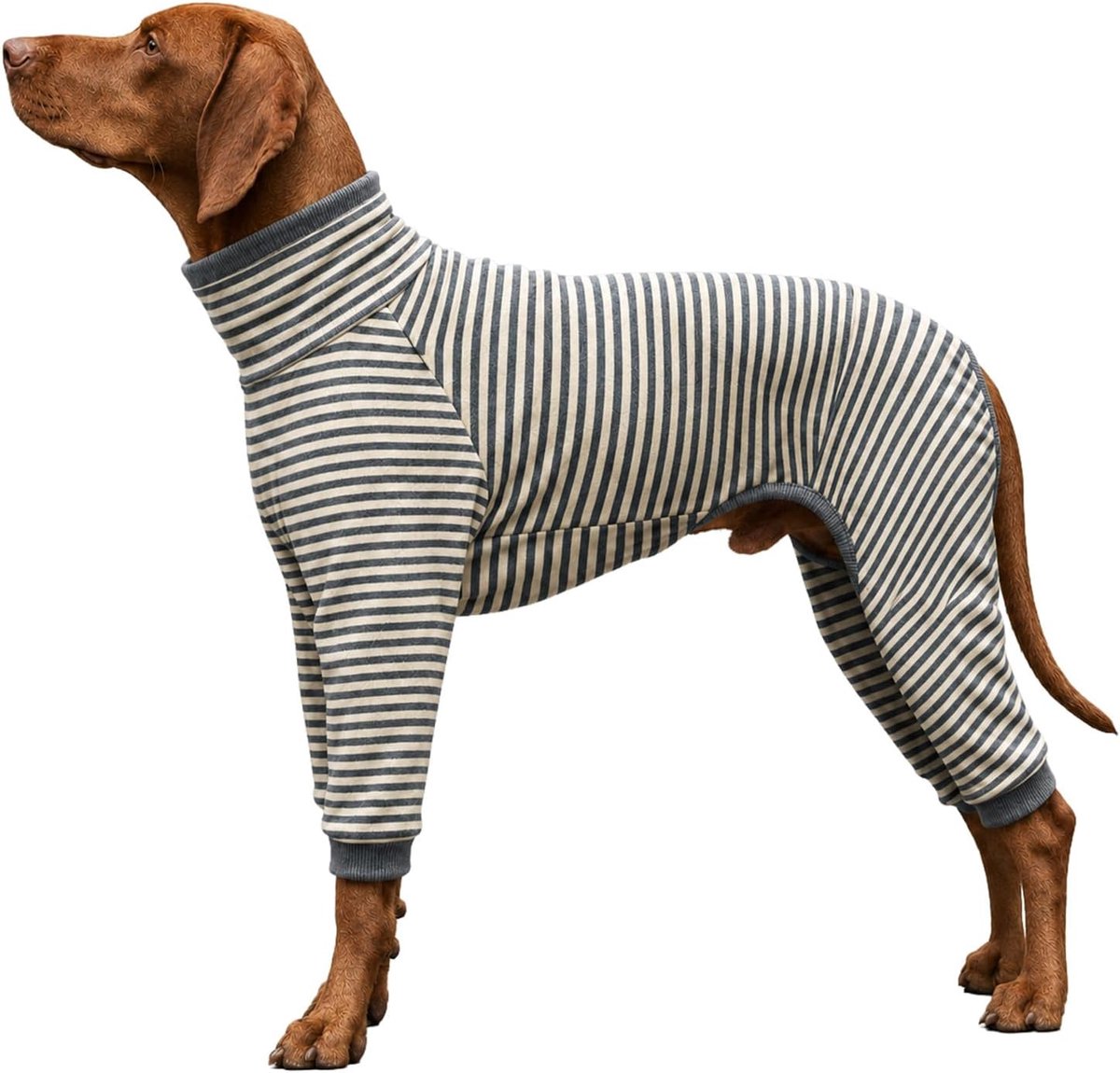 Hondencoltrui, thermische fleece onesie, full body stretch 4-legged gestreepte winterpyjama voor weimaraner, windhond, doberman, anti-lik herstelpak, winter hondenkleding