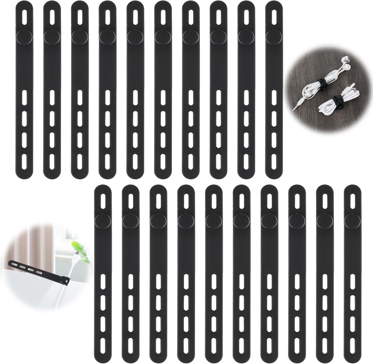 Kabelorganizer 20 stuks - Siliconen - Herbruikbare kabelbinders met sluiting - 4 maten - Elastisch en verstelbaar