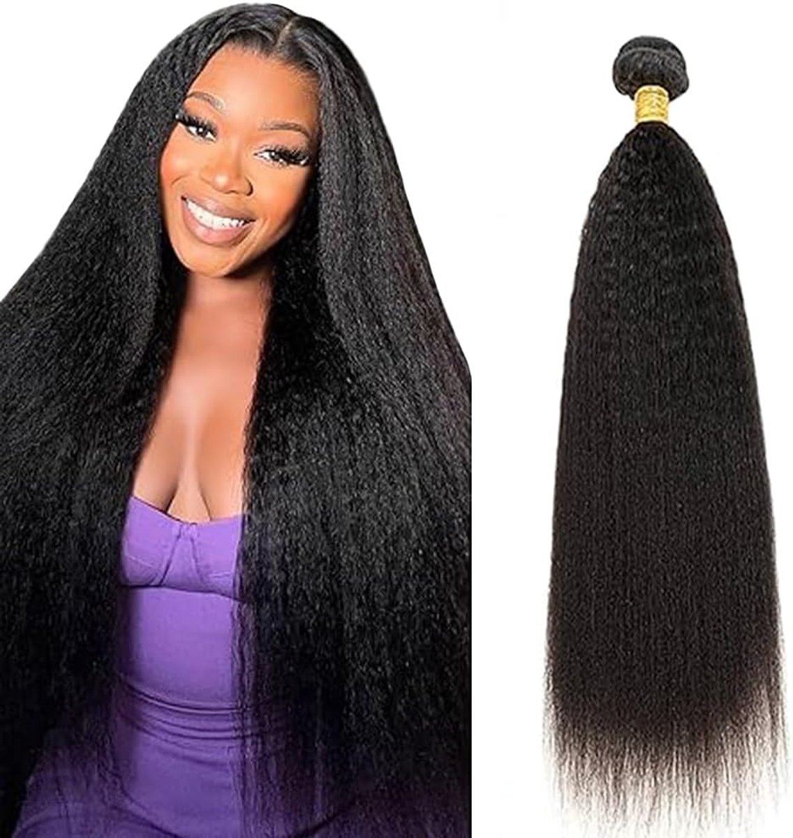 Straight Human Hair Bundles Natural Black Human Hair Extensions Sew in Hair Single Bundle Real Hair Double Weft Extensions Low Shedding Minimal Smell for Woman 30 Inch