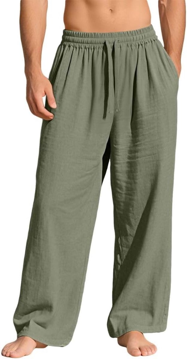 Herenbroek met zakken, casual katoenen broek, losse loungebroek met wijde pijpen