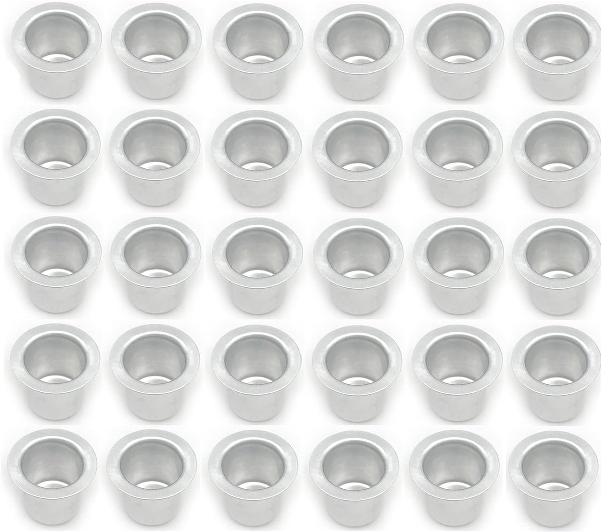 30 stuks mini-kaarsenhouder, decoratieve kandelaar, metalen decoratieve kandelaar voor boomkaarsen, zilverkleurig, aluminium kaarsenhouder, set theelichthouders voor staafkaarsen en tafelkaarsen