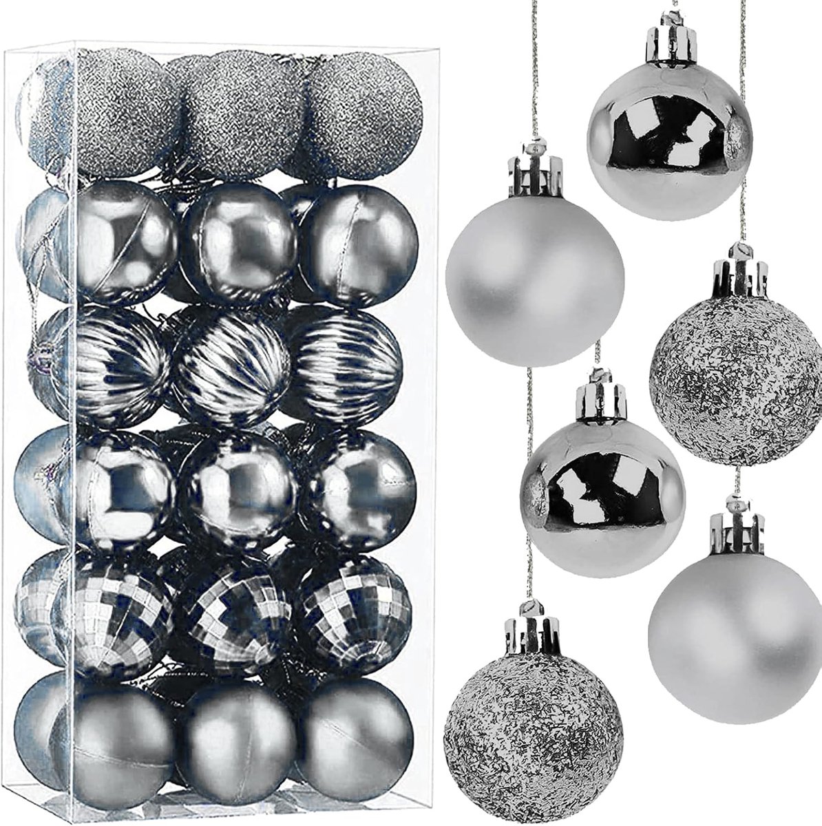 Kerstballen Boom Ornamenten, 36 Stuks 4 CM Kerstboom Versiering Set Kunststof Kerstballen Ornamenten Kerstboom Ballen (Blauw)
