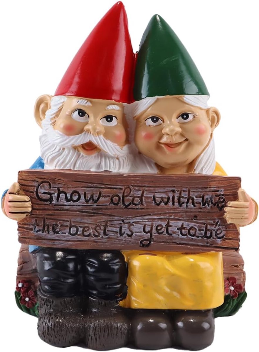 Tuinkabouters ornamenten, tuinkabouter standbeeld buitendecoratie, paar kabouters in liefde hartvorm voor altijd voor terras, gazon, veranda