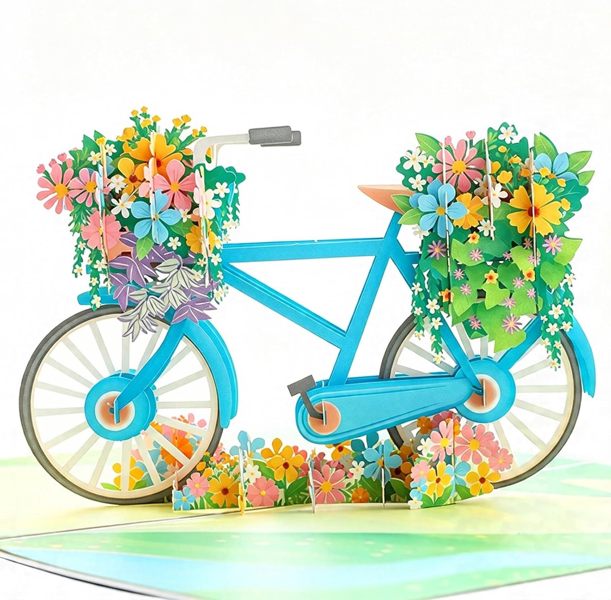 Up Kaart met Fiets & Bloemen, 3D Verjaardagskaart voor Vrouw, Afscheidskaart Collega, Bedankkaart, Beterschapskaart, Veel Geluk Kaart, Pensioen, Collega Afscheid