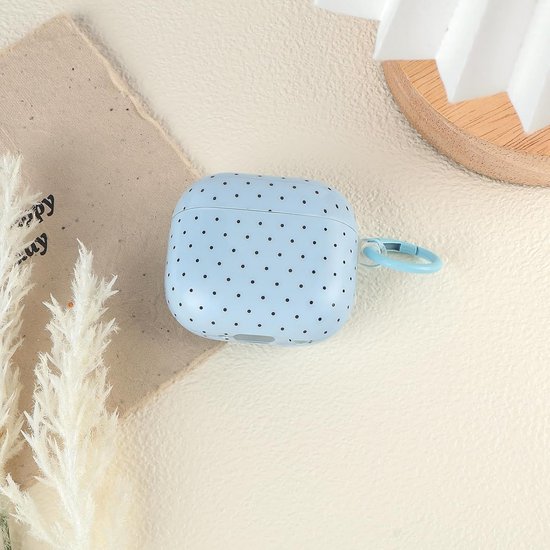 Compatibel met AirPods 4 Hoes met reinigingsset, schattig stippenpatroon, esthetisch golvend patroon, krasbestendige sleutelhangers, zachte hoes voor oordopjes en telefoon - blauw — afbeelding 2