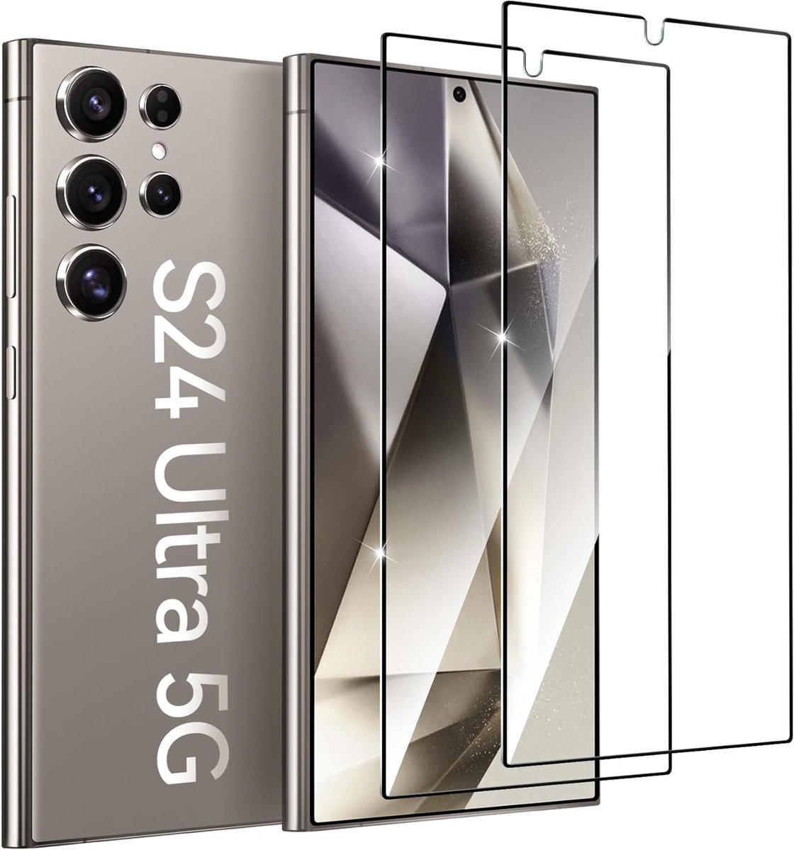 2 stuks, compatibel met Samsung Galaxy S24 Ultra, pantserfolie, beschermfolie, gelaagd glas, displayglas, echt hard gehard glas, hardheid 9H