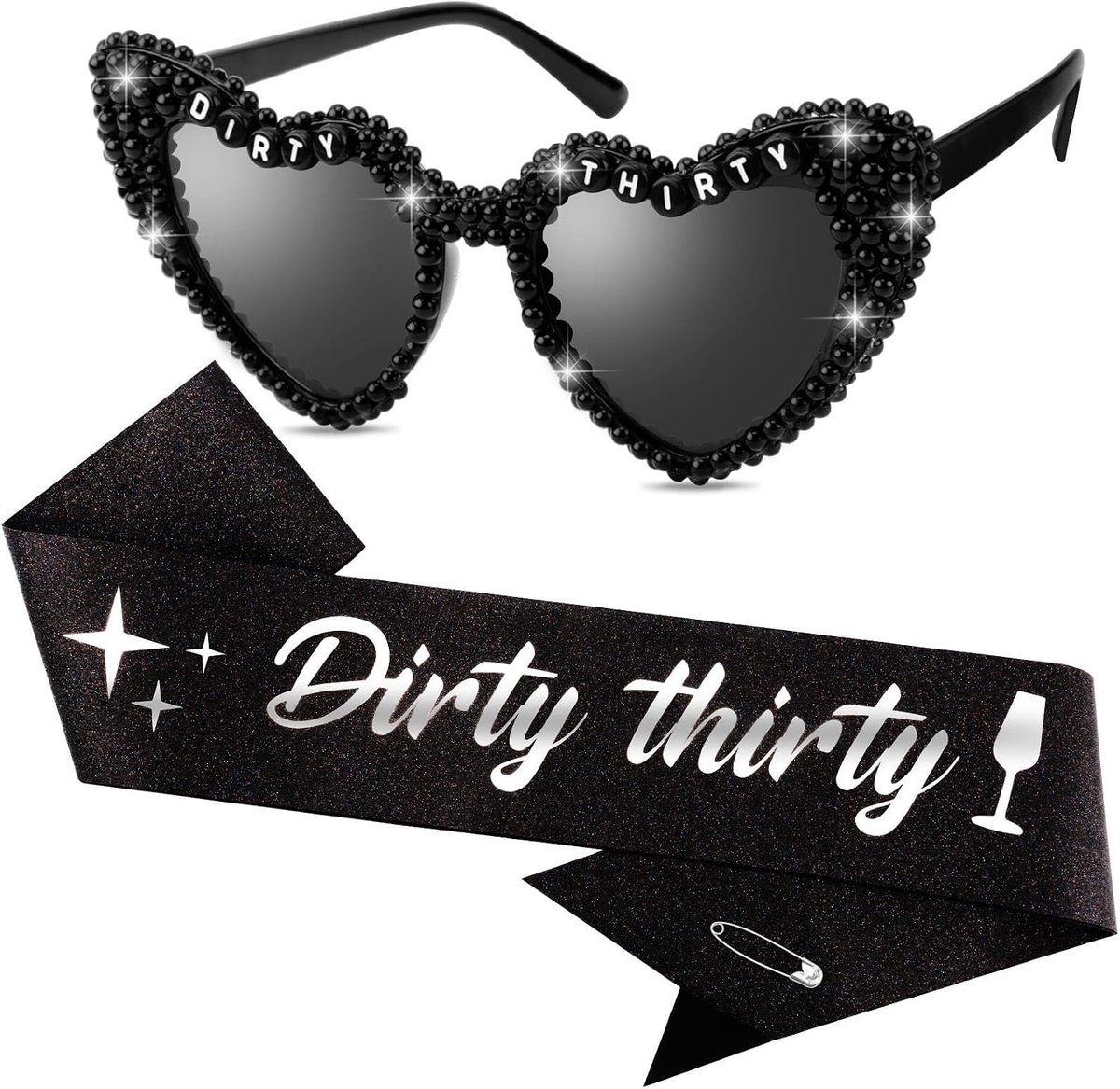 30e Verjaardag Party Set Sjerp Hart Zonnebril Zwart Glitter