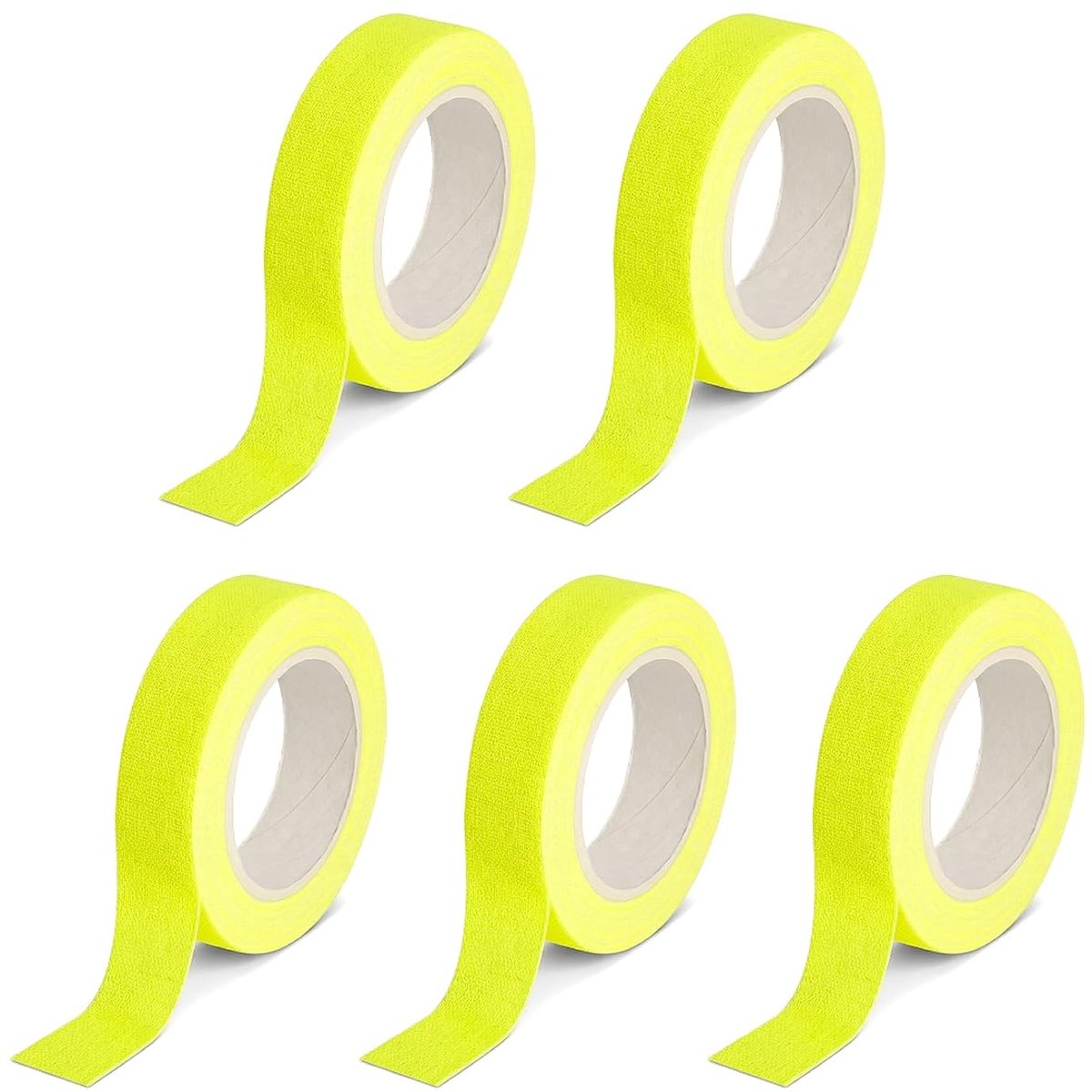 5 rollen neon plakband, fluorescerend plakband 15 mm x 5 m, sterk klevend blacklight plakband, geel textielplakband voor waarschuwingsmarkering, vloermarkering, buiten, feestjes, doe-het-zelf