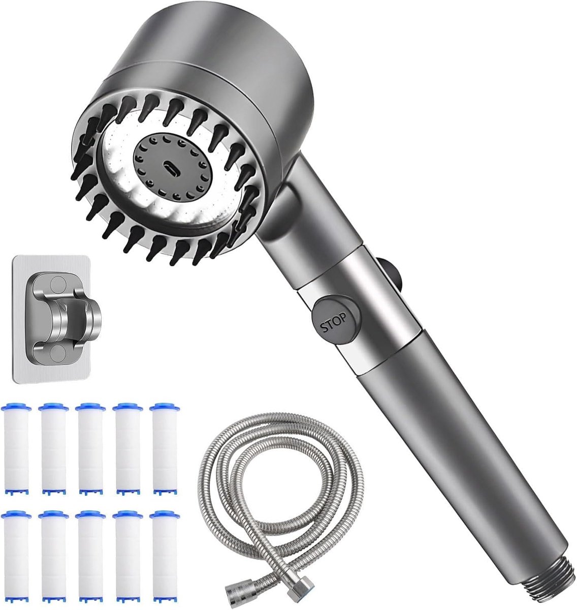 Vitashower 2.0 Vita Douchekop Adlox met 10 filters en 1,5 m waterleiding, hogedruk handdouche voor hard water, restchloor, bacteriën, zwaar metaal