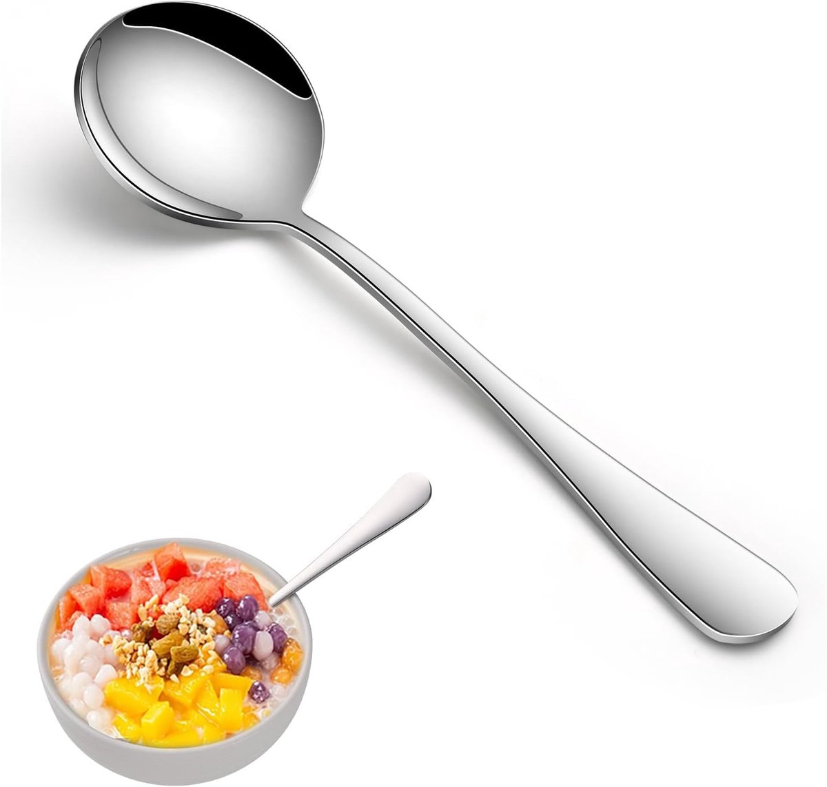 Soeplepels, 19 cm (7,4 inch) klassieke metalen keukenlepels, spiegelgepolijste roestvrijstalen lepels voor ontbijtgranen en desserts.