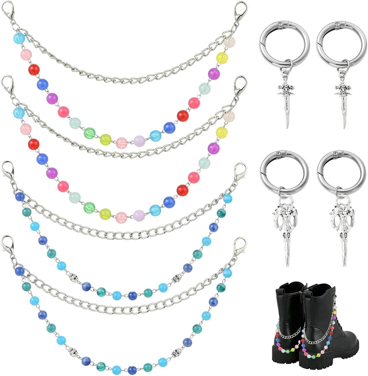 8Pcs Kralen Boot Kettingen Schoen Charms Voor Sneakers Diy Decoreren Kleding Hoeden Schoenen Tassen Broek Sleutelhanger