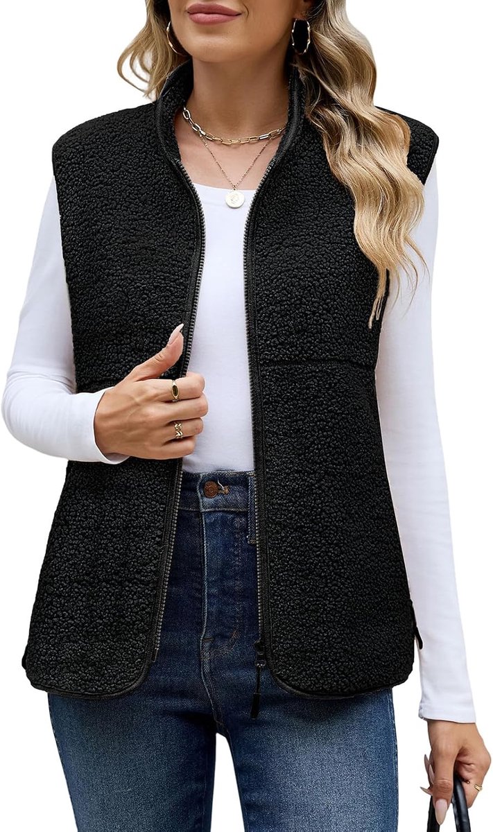 Fleecevest voor dames, mouwloos, met zakken met ritssluiting