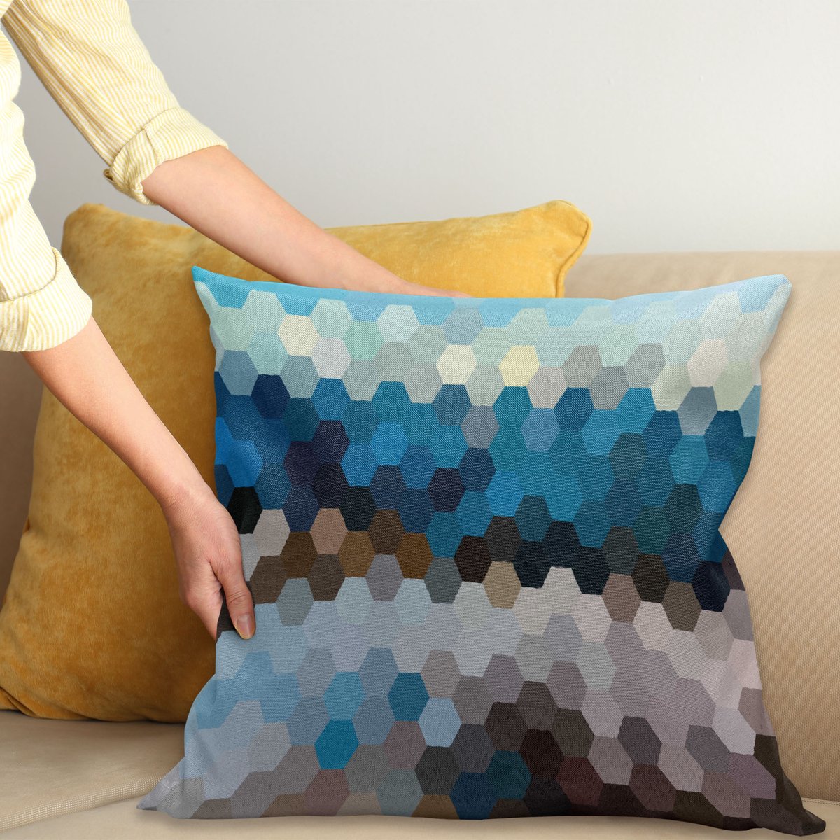 ABAKUHAUS Winter Kussenhoes, Geometrisches Puzzle Verschwommen, Water- en Vuilafstotende Stof met Digitale Print voor Binnen en Buiten, 40 x 40 cm, Meerkleurig