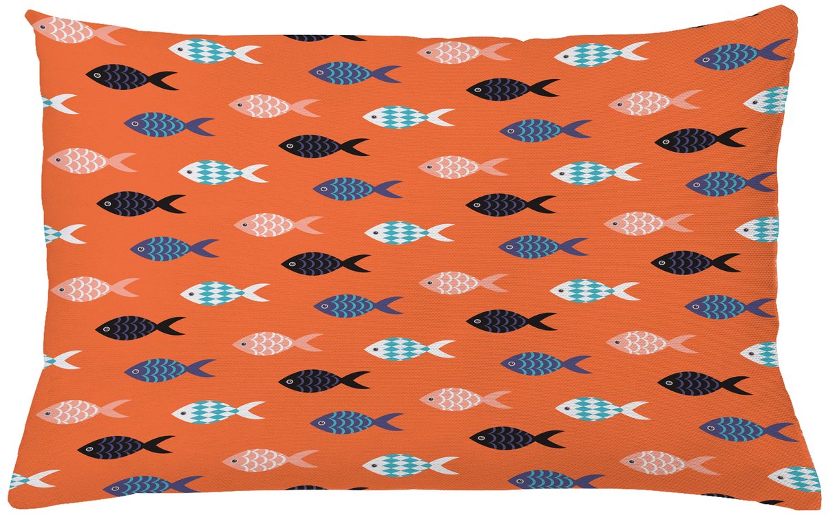 ABAKUHAUS Oranje Kussenhoes, Kleurrijke Fischschwarm, Wasbare Kleurechte Kussenhoes met Digitale Dubbelzijdige Print en Ritssluiting, 65 x 40 cm, Blauw Lachs Teal