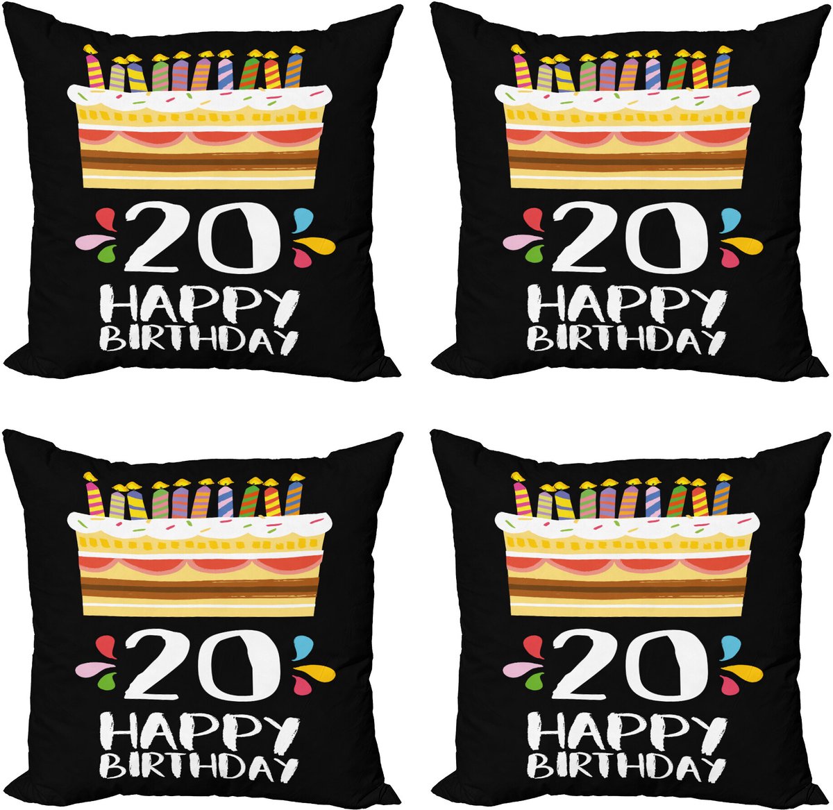 ABAKUHAUS Vintage Sierkussen Kussenhoes 4er Set, Partei-Kuchen-Kerzen, Modern Accent Dubbelzijdige Digitale Print, 60 x 60 cm, Meerkleurig