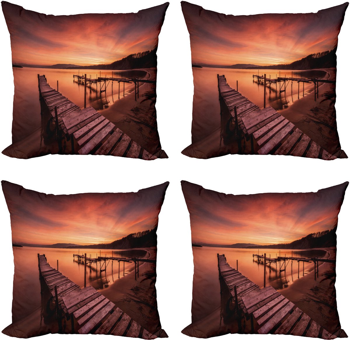 ABAKUHAUS Oranje Sierkussen Kussenhoes 4er Set, Dämmerung am Zee, Modern Accent Dubbelzijdige Digitale Print, 50 x 50 cm, Oranje