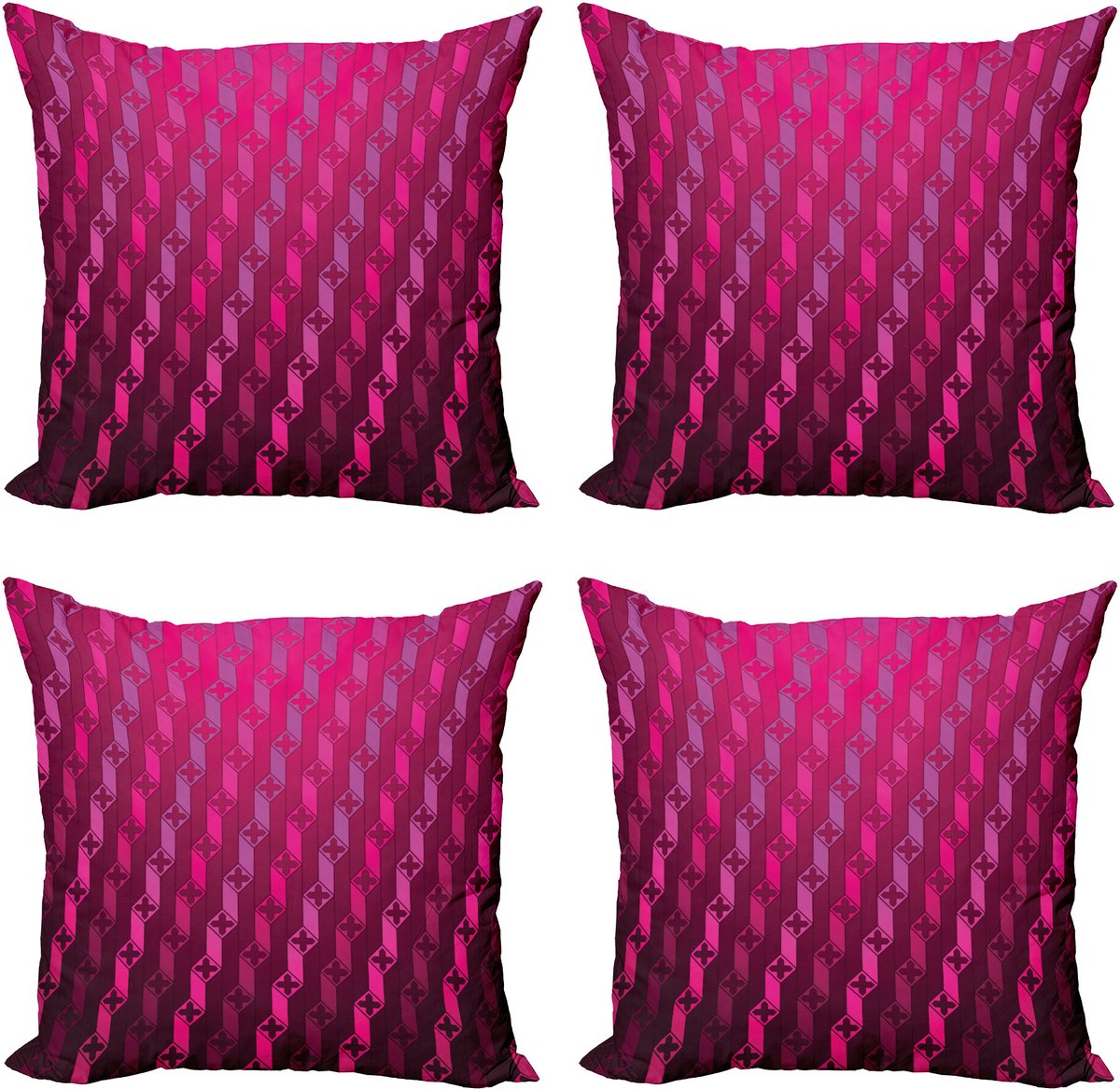 ABAKUHAUS Magena Sierkussen Kussenhoes 4er Set, Abstracte gestreifte Kunst, Modern Accent Dubbelzijdige Digitale Print, 60 x 60 cm, Magenta
