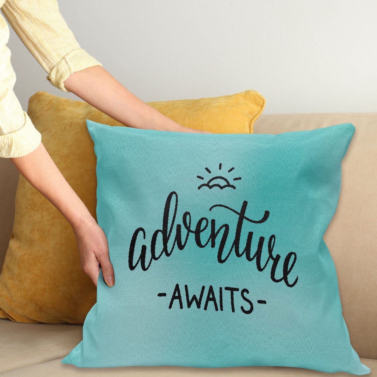 ABAKUHAUS Avontuur Kussenhoes, Blauw Abstract, Decoratieve Kussenhoes met Dubbelzijdige Print, Ritssluiting, Wasbaar, 40 x 40 cm, Houtskoolgrijs en Turquoise
