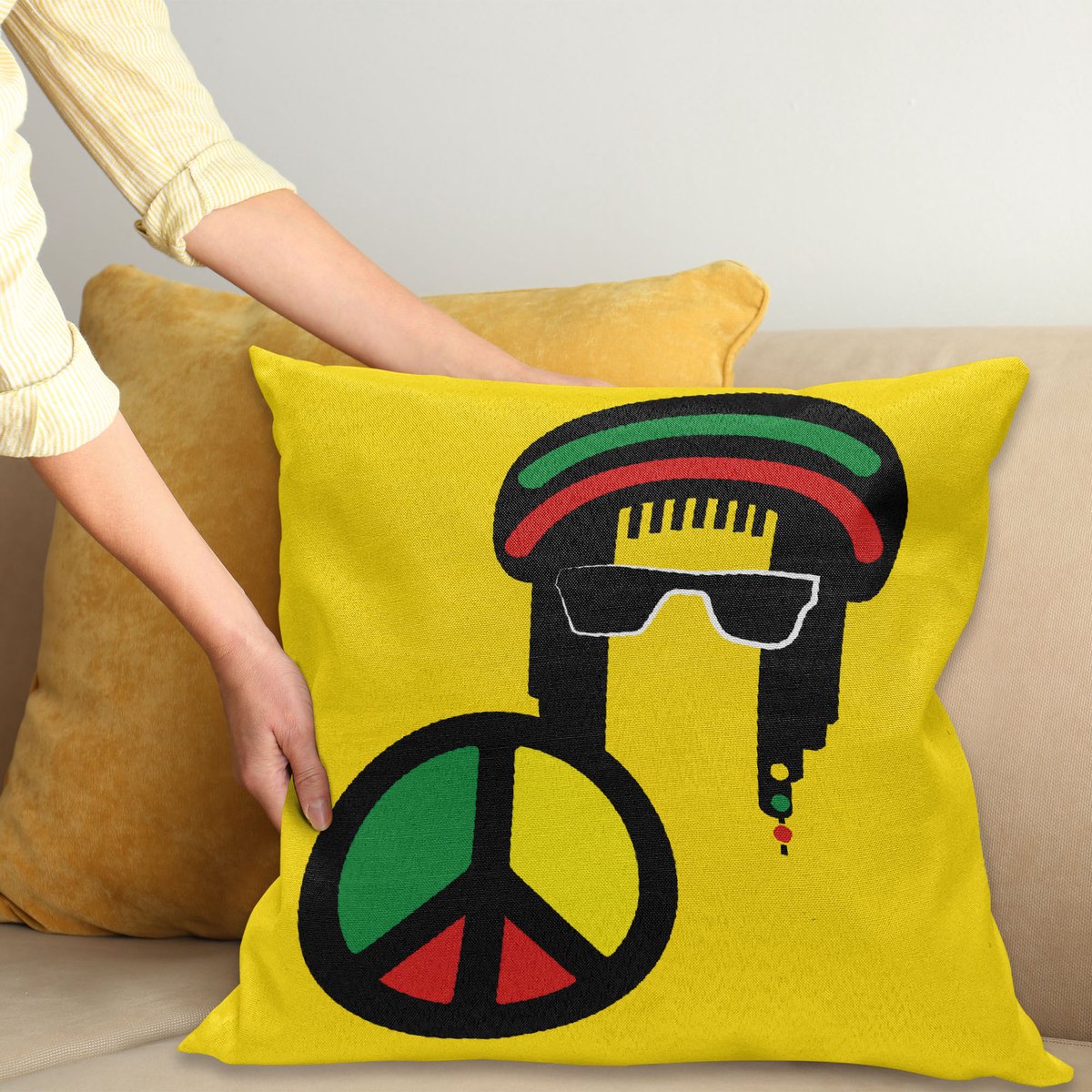 ABAKUHAUS jamaikanisch Kussenhoes, Konzeptionelle Reggae Man, Decoratieve Kussenhoes met Dubbelzijdige Print, Ritssluiting, Wasbaar, 40 x 40 cm, Meerkleurig Geel