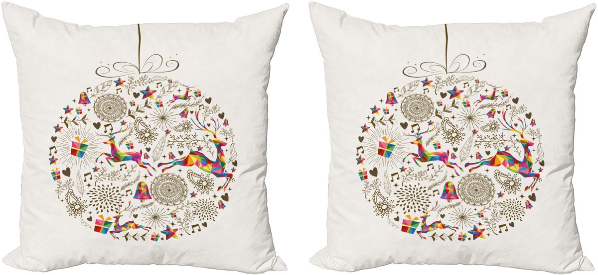 ABAKUHAUS Kerstmis Sierkussenhoes Set van 2, Polygon Hirsche, die als Kugel, Modern Accent Dubbelzijdige Digitale Print, 40x40, Meerkleurig