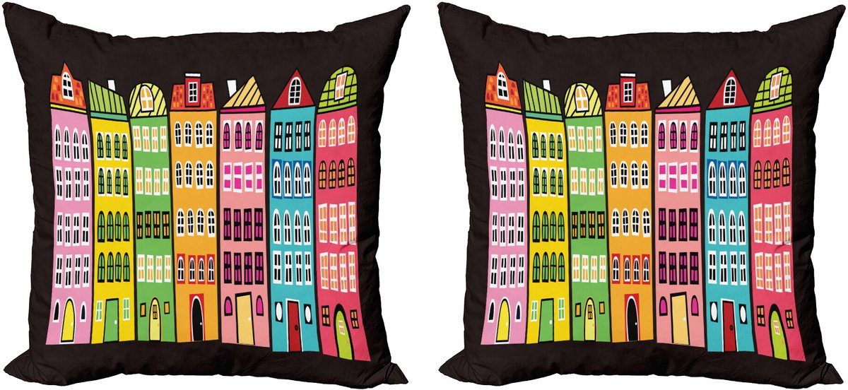 ABAKUHAUS Kleurrijk Sierkussenhoes Set van 2, European Apartments, Modern Accent Dubbelzijdige Digitale Print, 50x50, Meerkleurig