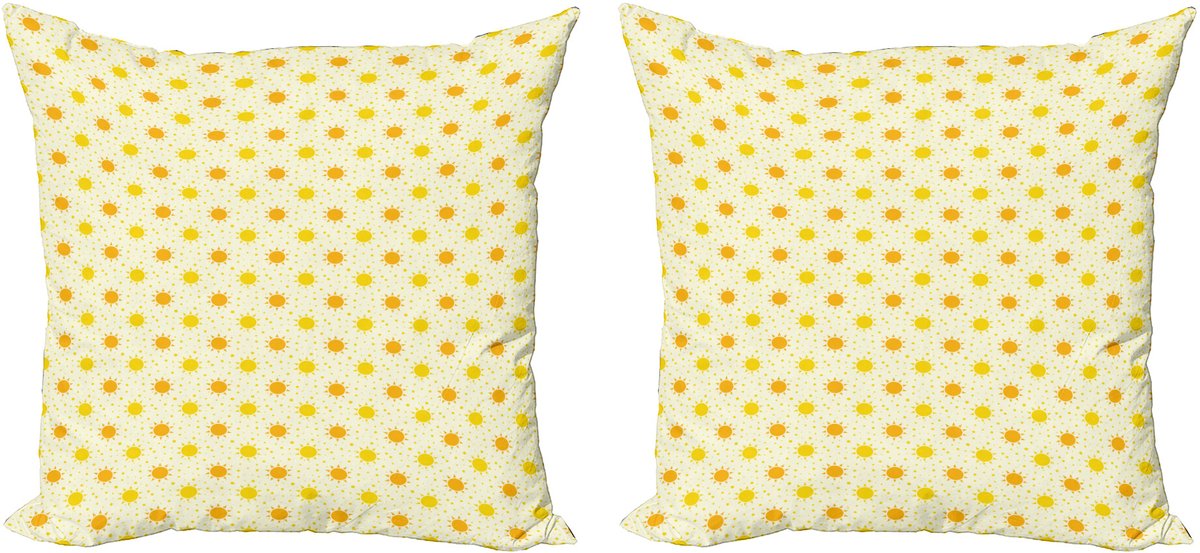 ABAKUHAUS Zomer Sierkussenhoes Set van 2, Zon-Motief met Punkten, Modern Accent Dubbelzijdige Digitale Print, 60x60, Oranje Geel en Crème