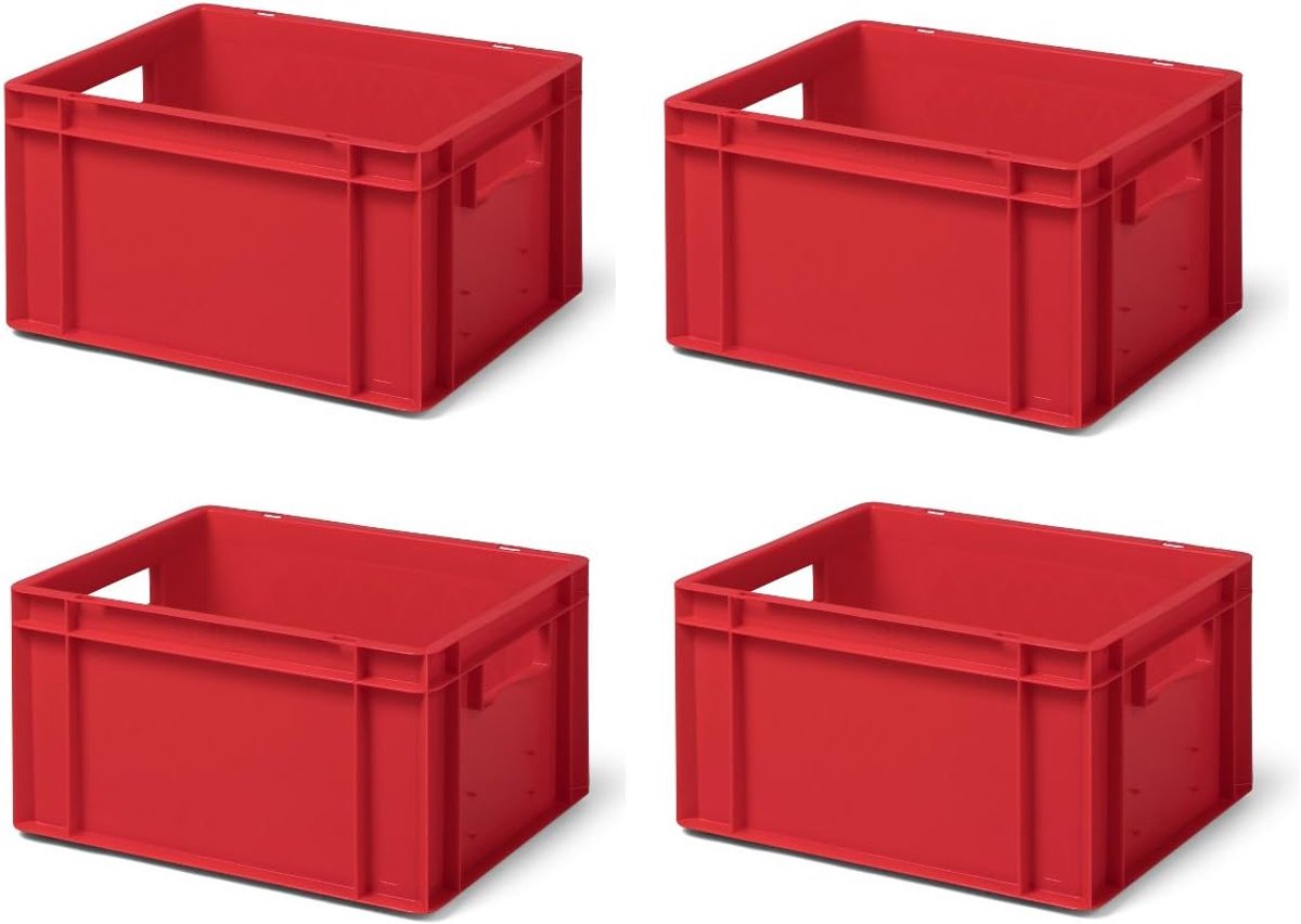 4 stuks transportstapelbakken TK421-0 rood, lxbxh 400x300x210 mm, uit PP, volume: 19 liter, echte industriële kwaliteit ook geschikt voor voedsel
