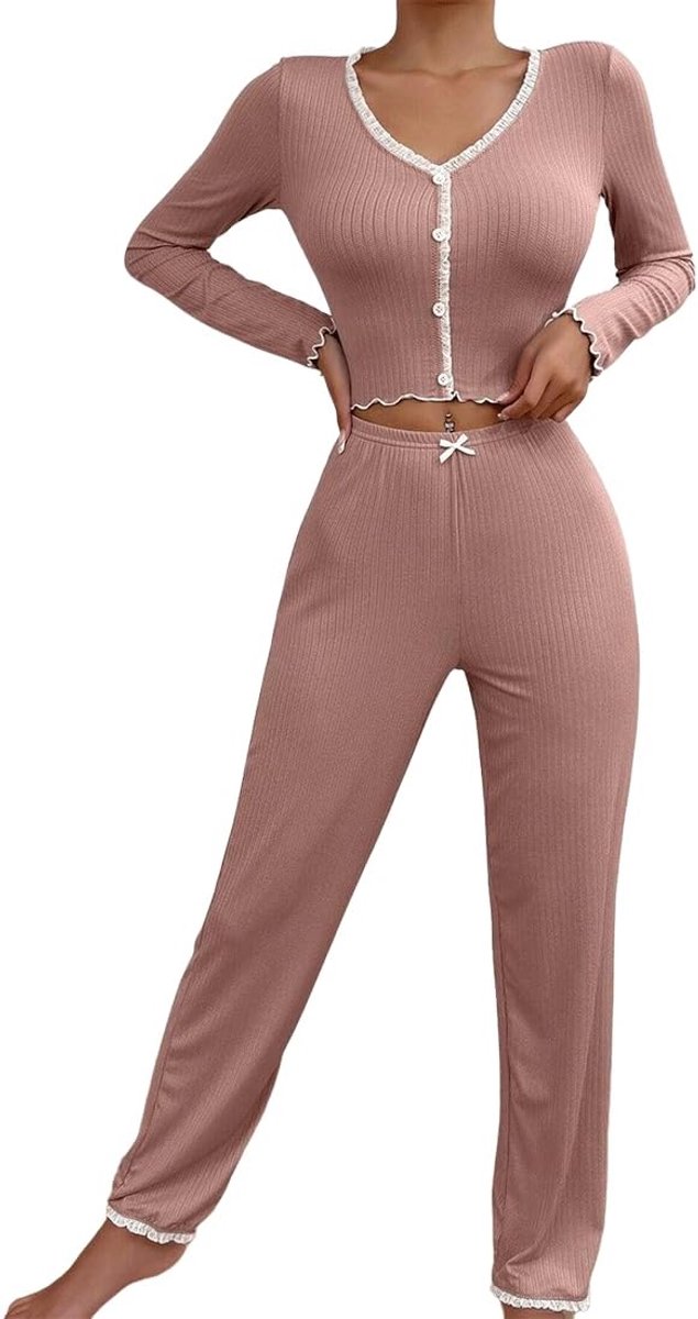 Pyjama dames 90% polyester 10% elastaan pyjama set lange tweedelige nachtkleding sleepwear pyjama dames lange mouwen pyjama set met knoopsluiting tweedelig