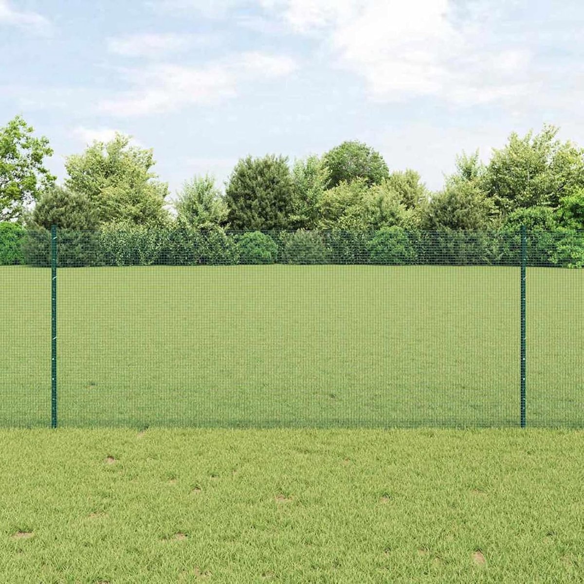 Tuinhek, set van 2 groen verzinkt staal, 25 x 1 m, metalen palen voor draadhekken, tuinhek, kippenhok, wilgenhek, buitenbereik