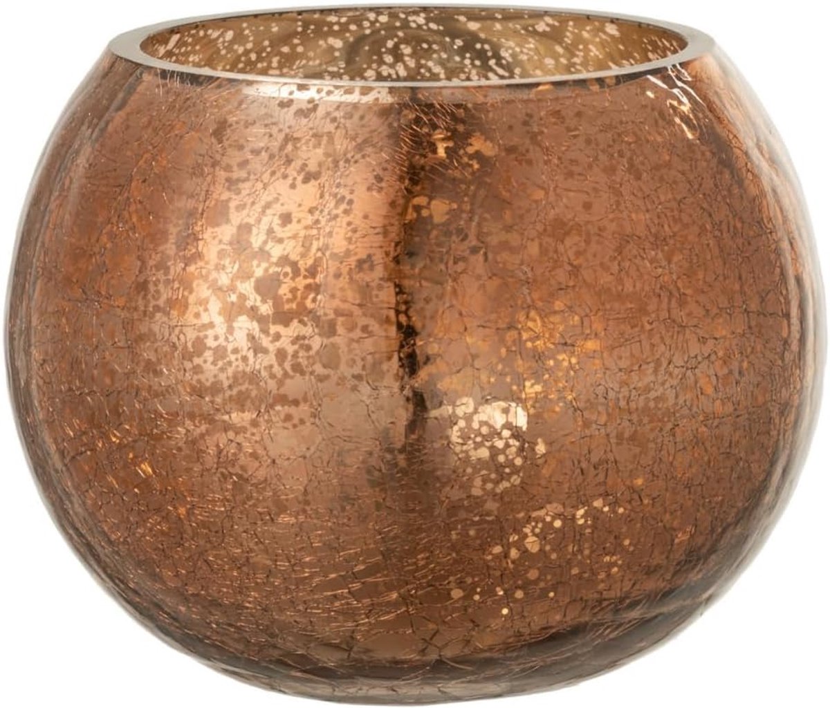 Windlicht Bol Craquele Glas Parel Effect Bruin Medium - 2 stuks