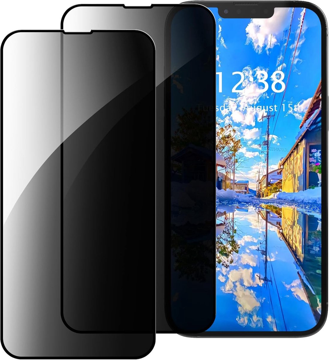 2 stuks privacyschermbeschermer compatibel met Google Pixel 8 Pro 5G, HD zwart, 9H hardheid, dekking anti-spion privé gehard glas