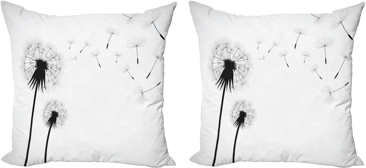 ABAKUHAUS Paardenbloem Sierkussenhoes Set van 2, Seed weggeblasen Bloemen, Modern Accent Dubbelzijdige Digitale Print, 40x40, Wit Zwart