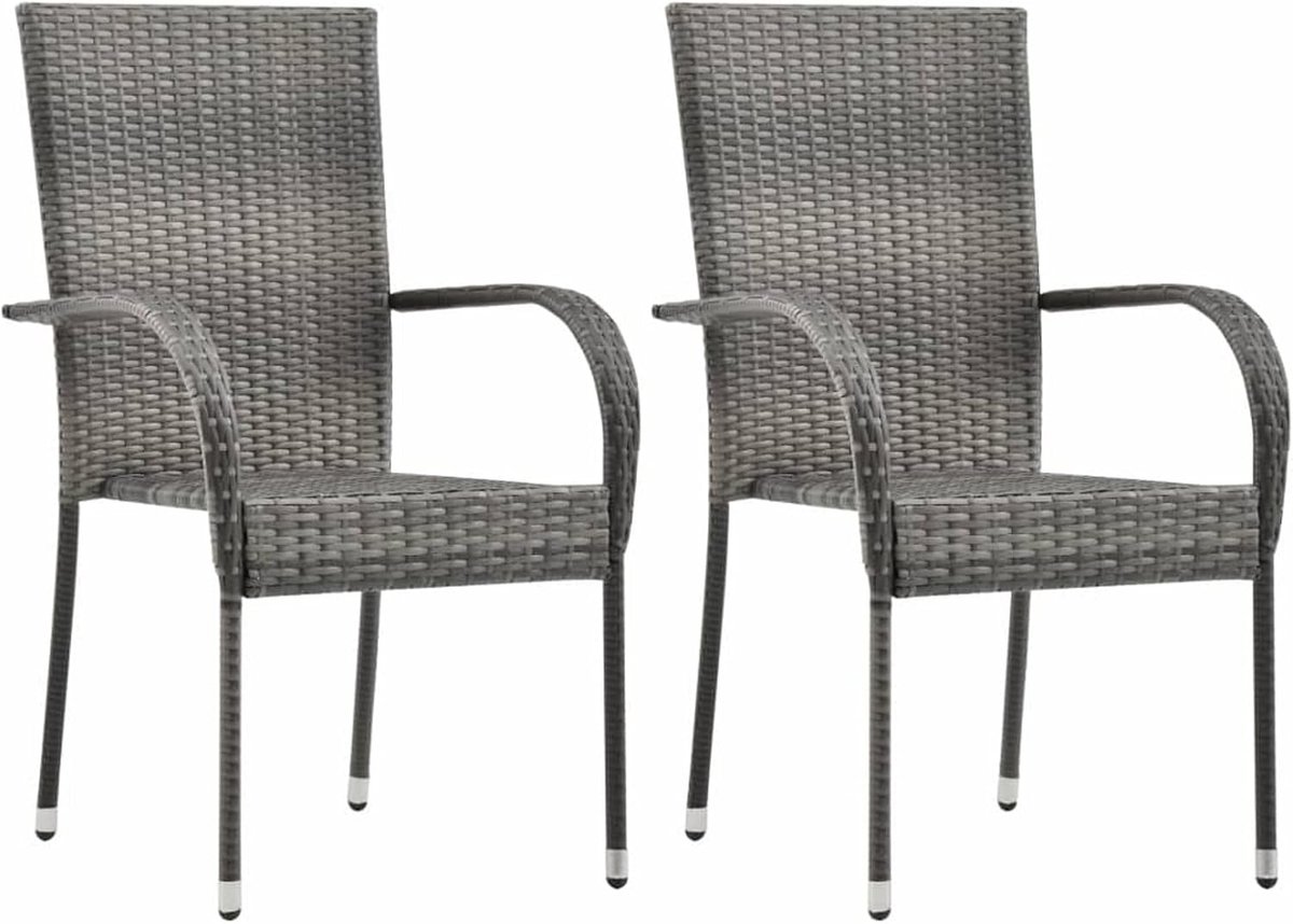 Tuinstoelen van polyrotan, 2 stuks, grijs, jadin voor buiten, polyrotan, eetkamerstoelen, tuin, buiten, 55,5 x 53,5 x 95 cm