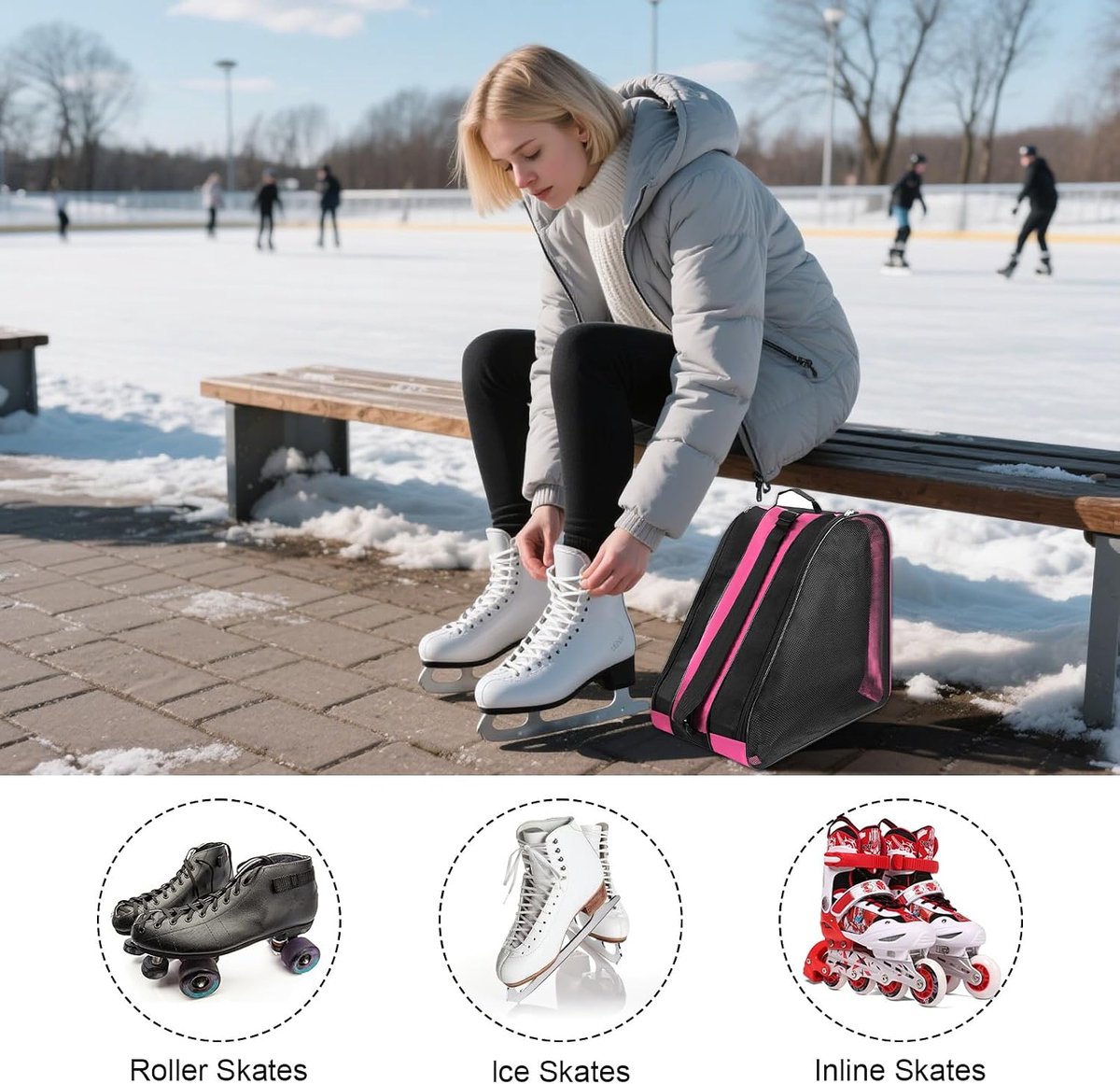 Schaatstas voor kinderen, schaatstas met verstelbare draagriem, rolschaatstas, inlineskatas, rugzak, skischoentas, kinderen, schaatstas voor heren en dames