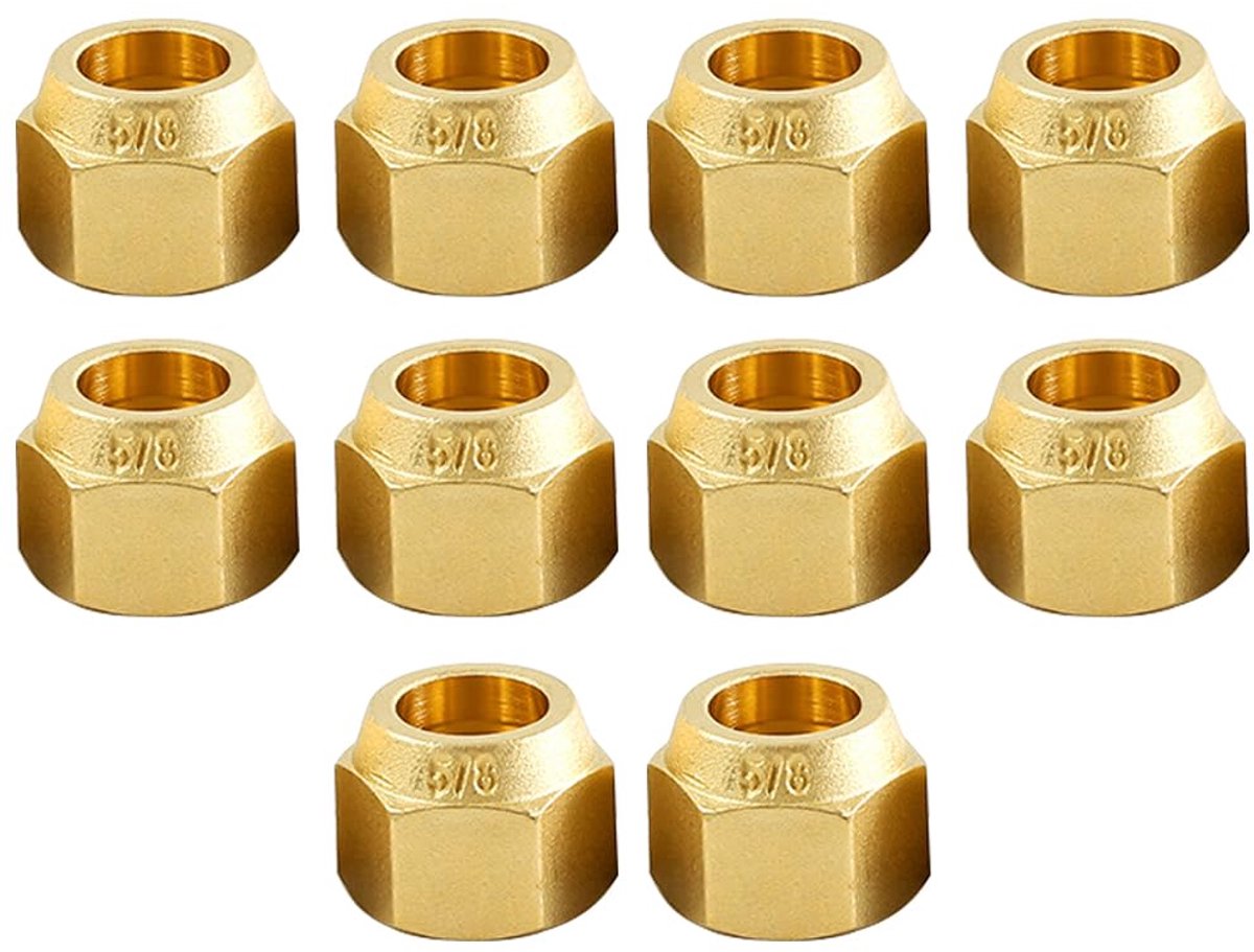 10 stuks 5/8 inch moeren voor koperen buizen van airconditioning, messing schroefverbindingen, moeren voor koperen buizen van airconditioning, kogelmoeren voor brandstof, olie, gas en luchtleidingen