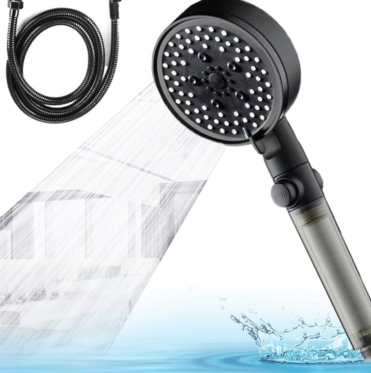 Regendouche met slang 1,5M, douchekop handdouche 5 standen douchekop voor meer waterdruk Universele regendouchekop waterbesparende hoge druk douchekoppen douchekop voor baden